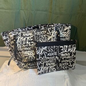 Stylish Black and White Graffiti Tote Bag Set
